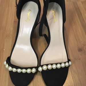 Black pearled heels